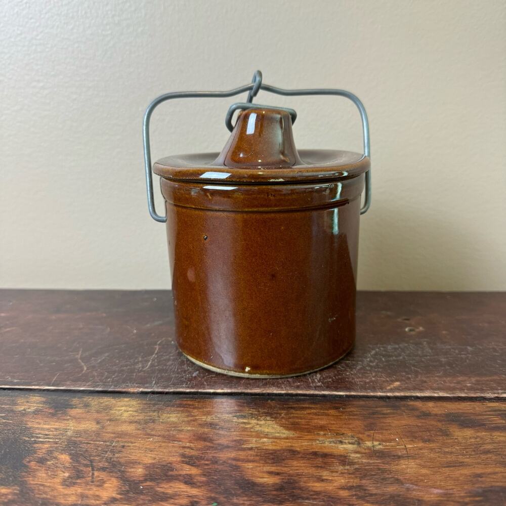 Vintage Cheese Butter‎ Crock with metal closure farmhouse french country Rustic